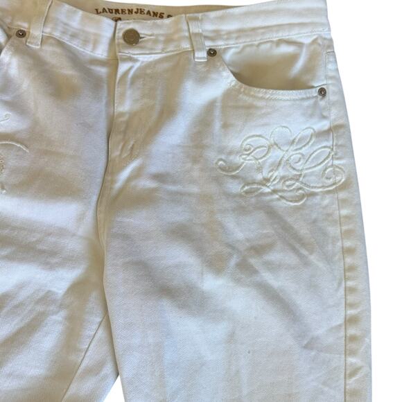 Lauren Jeans Co. Ralph Lauren White Embroidered Jeans Floral RLL Logo 10P - Picture 2 of 10